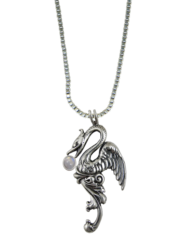 Sterling Silver Medieval Phoenix Sun Bird Pendant With Rainbow Moonstone